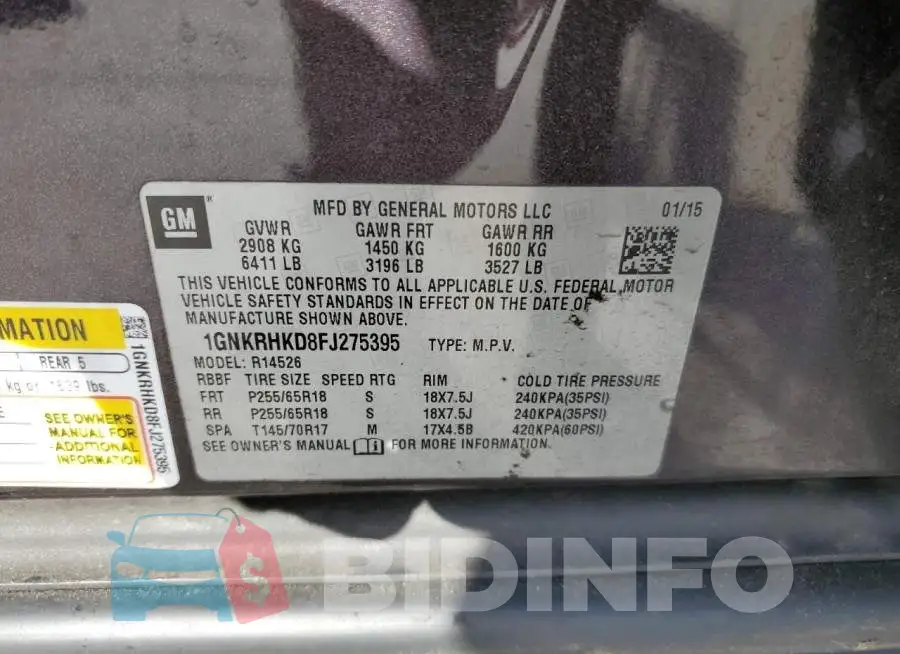 1GNKRHKD8FJ275395 Photo# 13