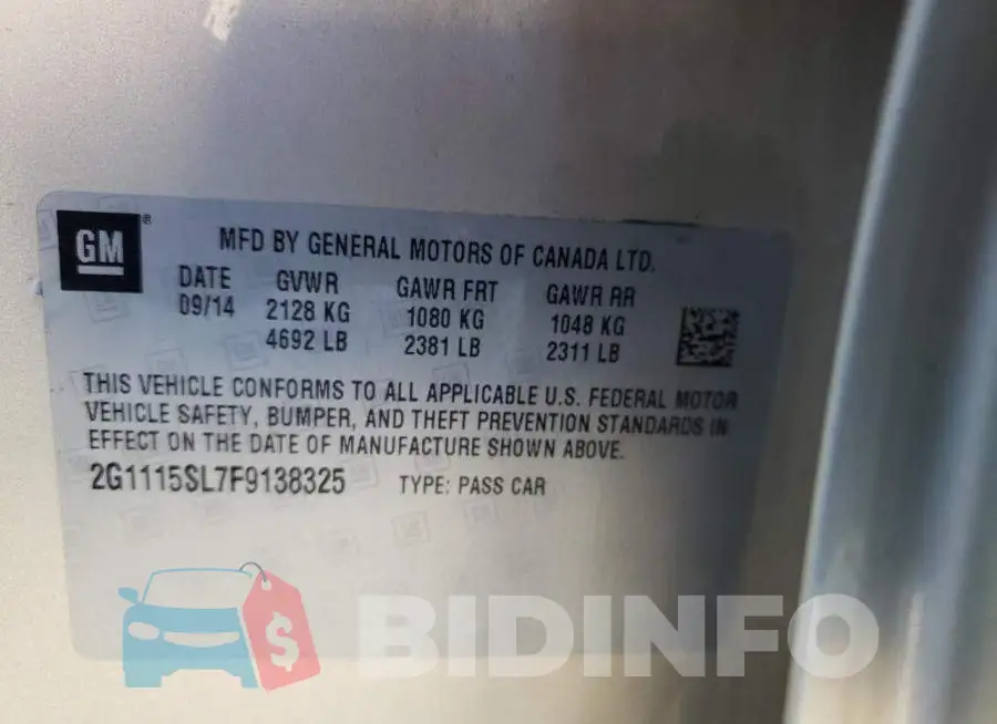 2G1115SL7F9138325 Photo# 10