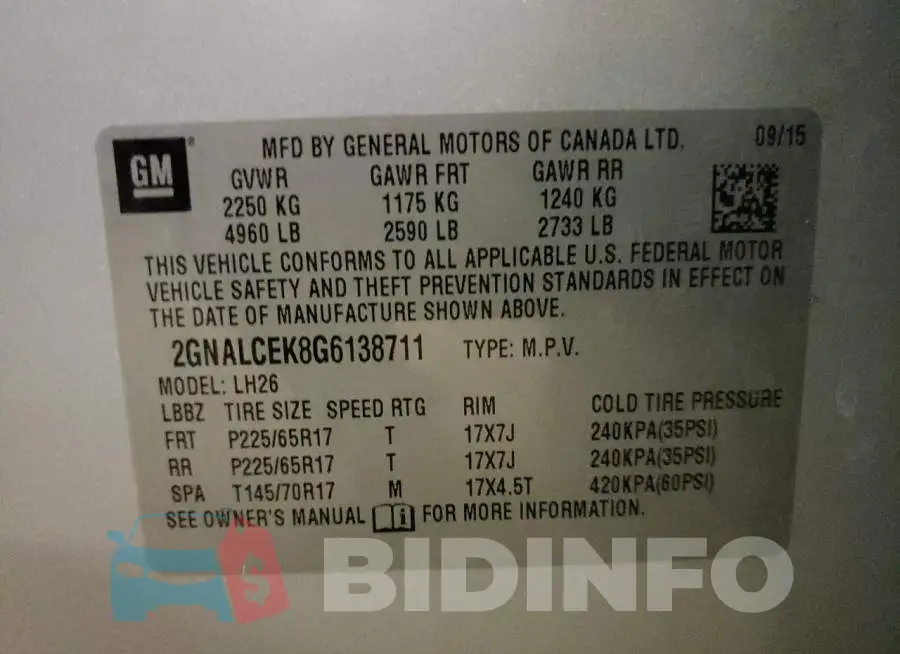 2GNALCEK8G6138711 Photo# 10