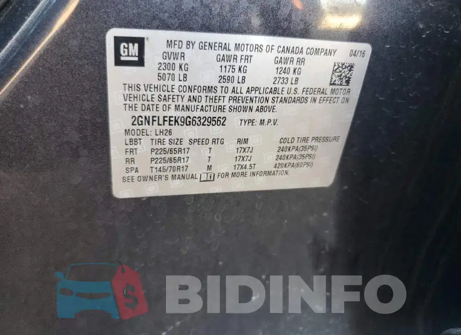 2GNFLFEK9G6329562 Photo# 10