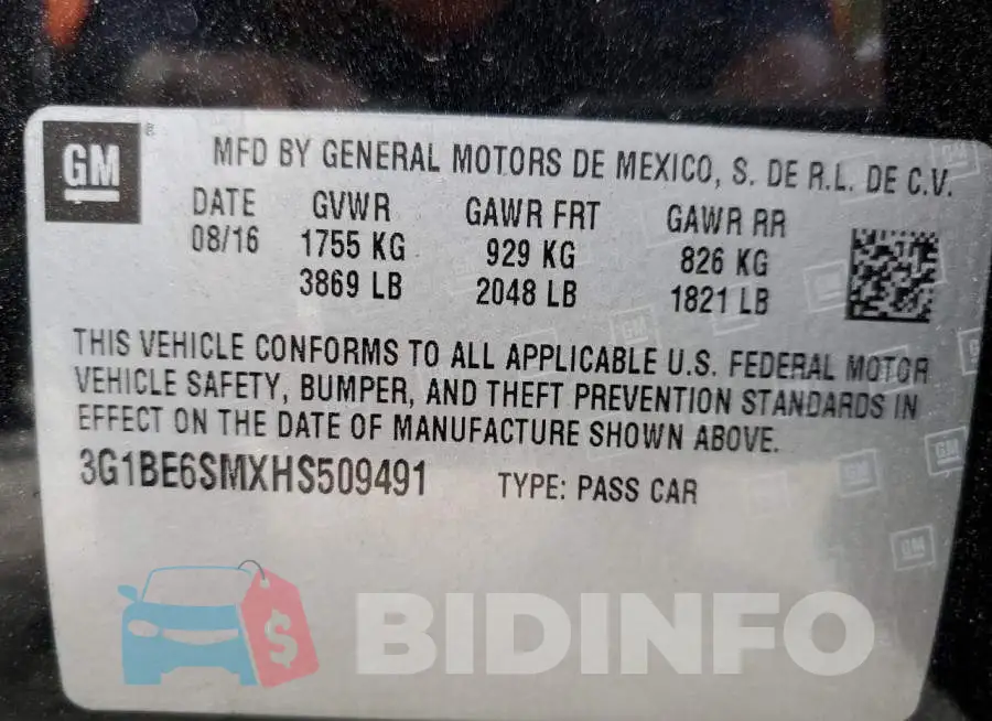 3G1BE6SMXHS509491 Photo# 10