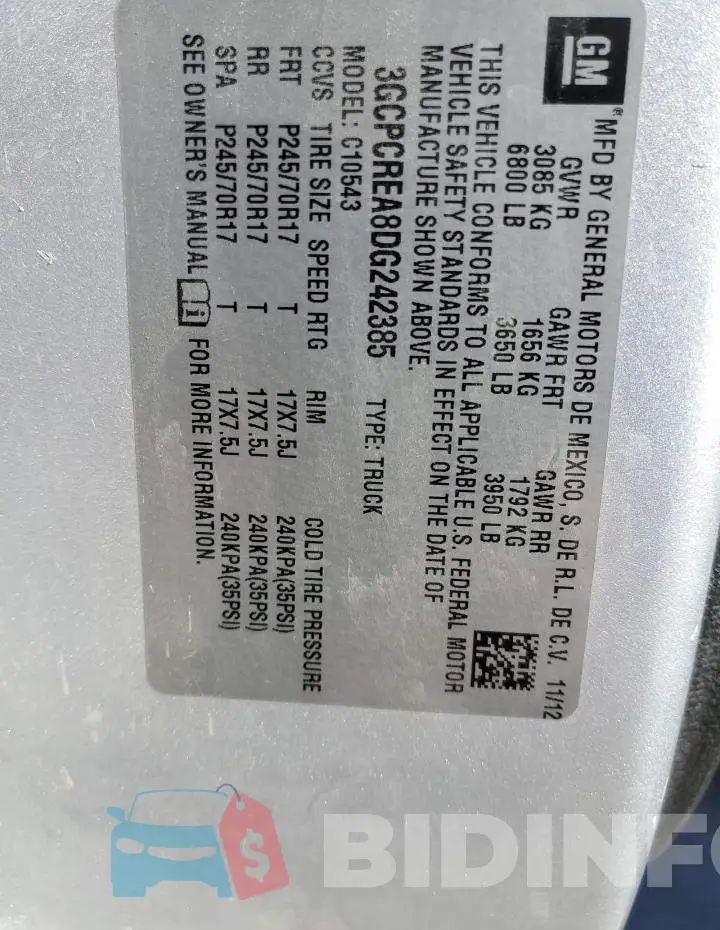 3GCPCREA8DG242385 Photo# 12