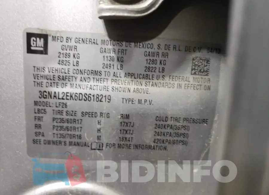 3GNAL2EK6DS618219 Photo# 10