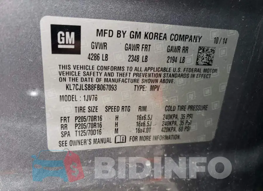 KL7CJLSB8FB067093 Photo# 13