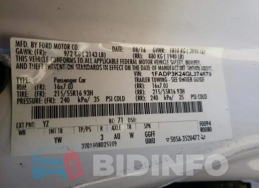1FADP3K24GL374879 Photo# 12