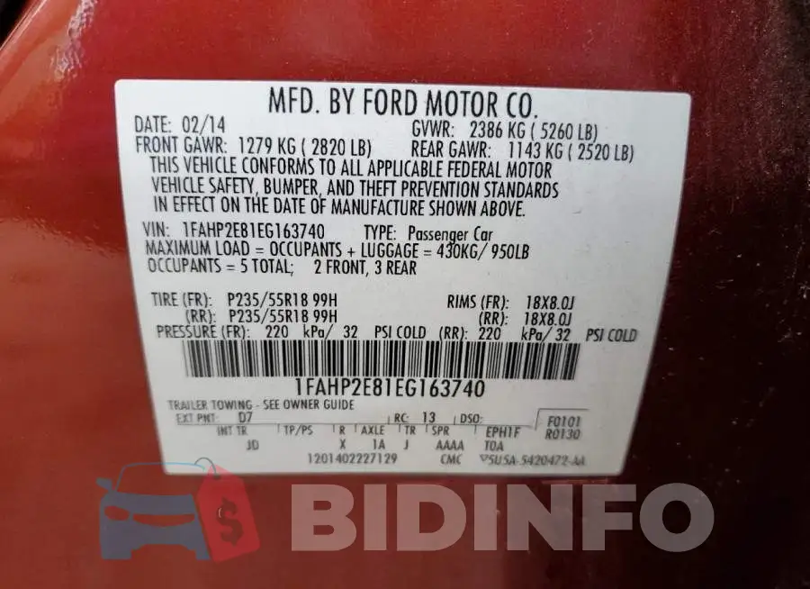 1FAHP2E81EG163740 Photo# 10