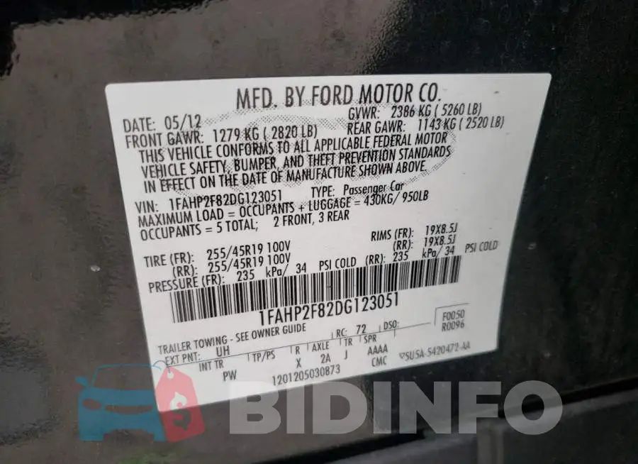 1FAHP2F82DG123051 Photo# 10