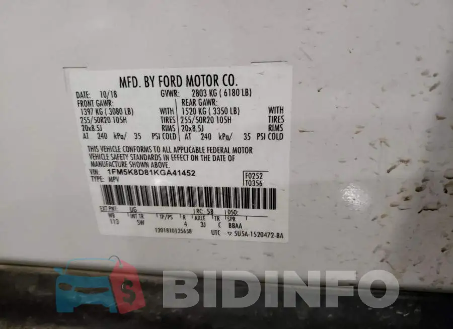 1FM5K8D81KGA41452 Photo# 14