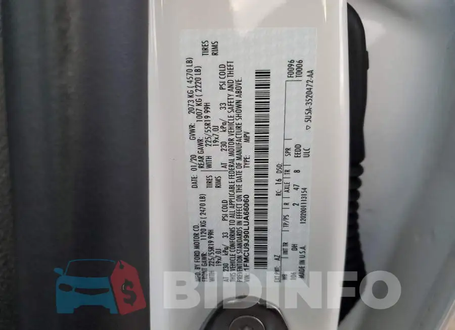 1FMCU9J90LUA66060 Photo# 12