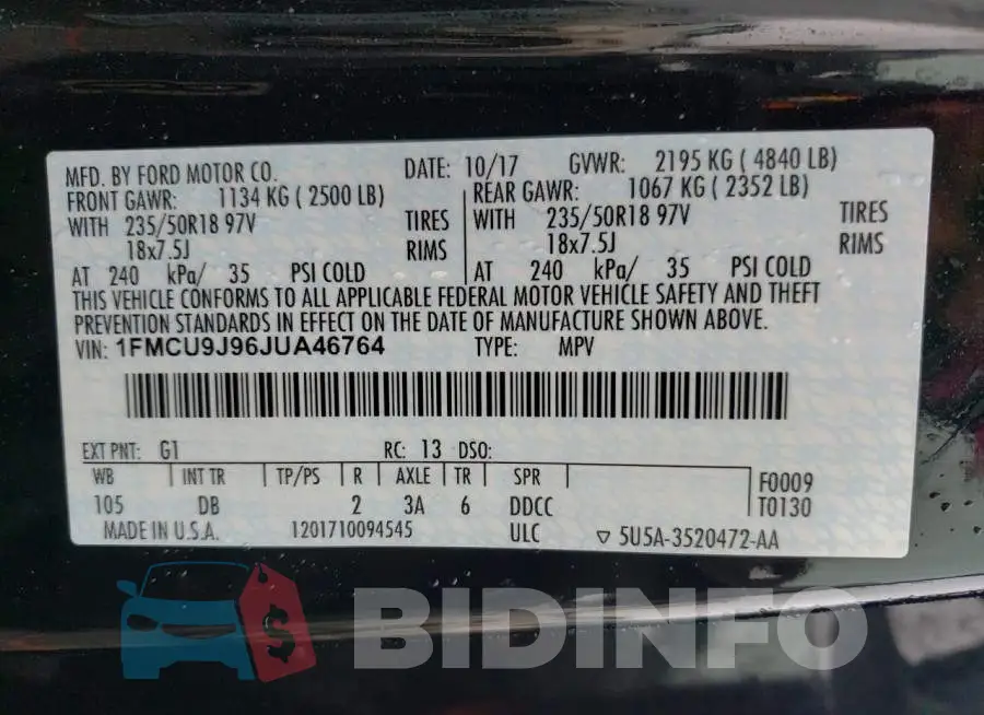 1FMCU9J96JUA46764 Photo# 13