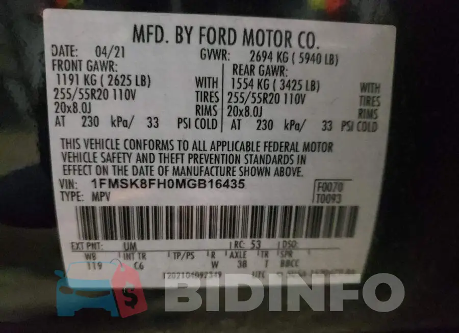 1FMSK8FH0MGB16435 Photo# 13