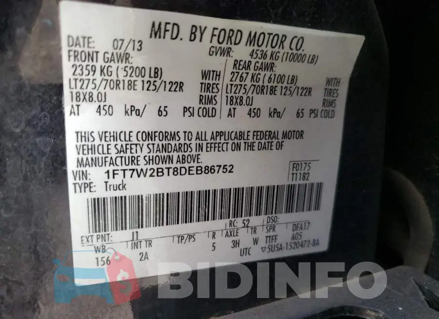 1FT7W2BT8DEB86752 Photo# 12