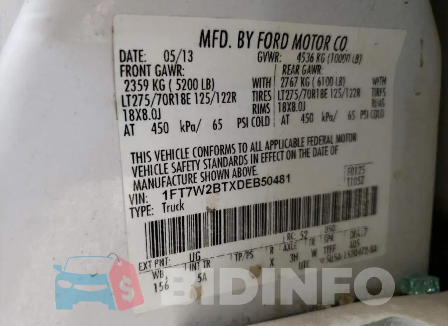 1FT7W2BTXDEB50481 Photo# 10