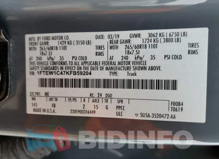 1FTEW1C47KFB59204 Photo# 12