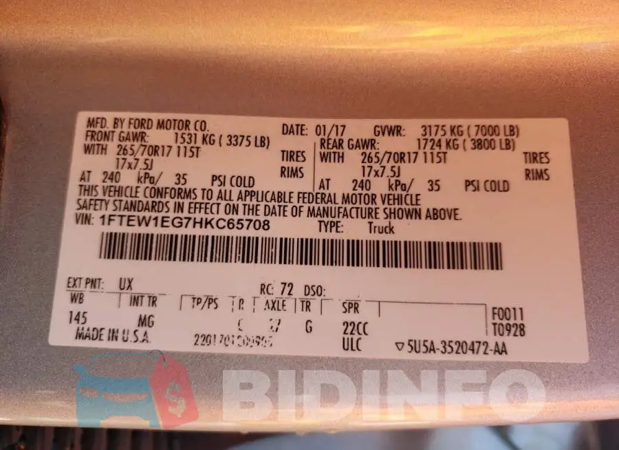 1FTEW1EG7HKC65708 Photo# 10