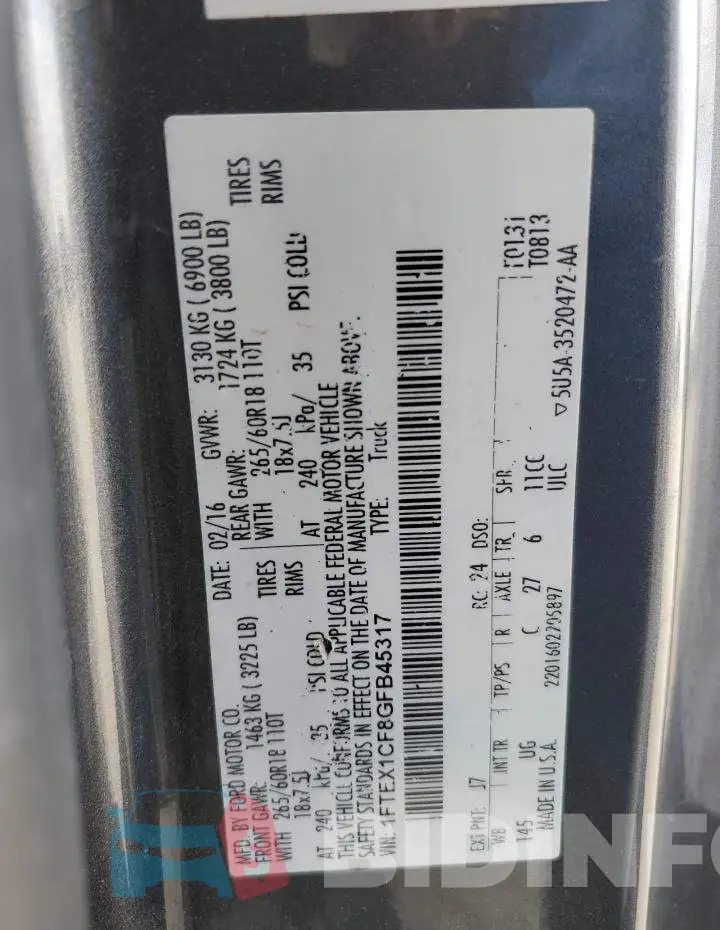 1FTEX1CF8GFB45317 Photo# 12