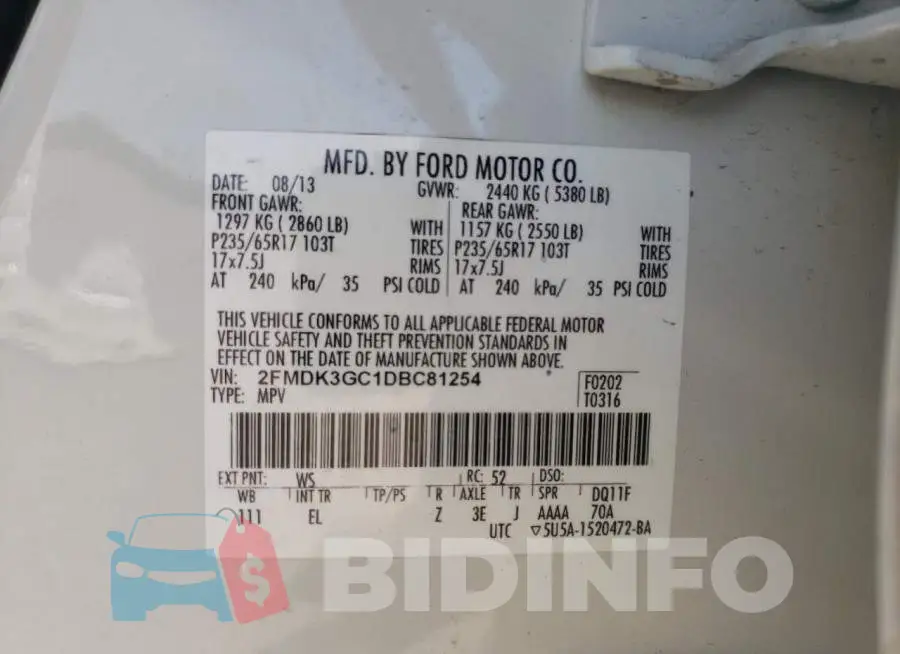 2FMDK3GC1DBC81254 Photo# 10