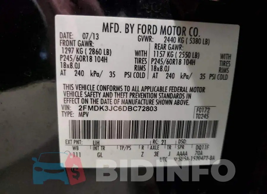 2FMDK3JC6DBC72803 Photo# 13