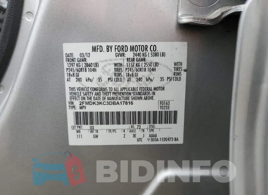 2FMDK3KC3DBA17816 Photo# 13