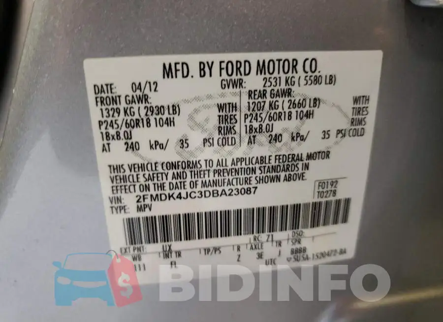2FMDK4JC3DBA23087 Photo# 10