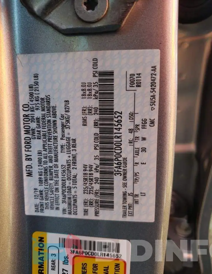 3FA6P0CD0LR145652 Photo# 10