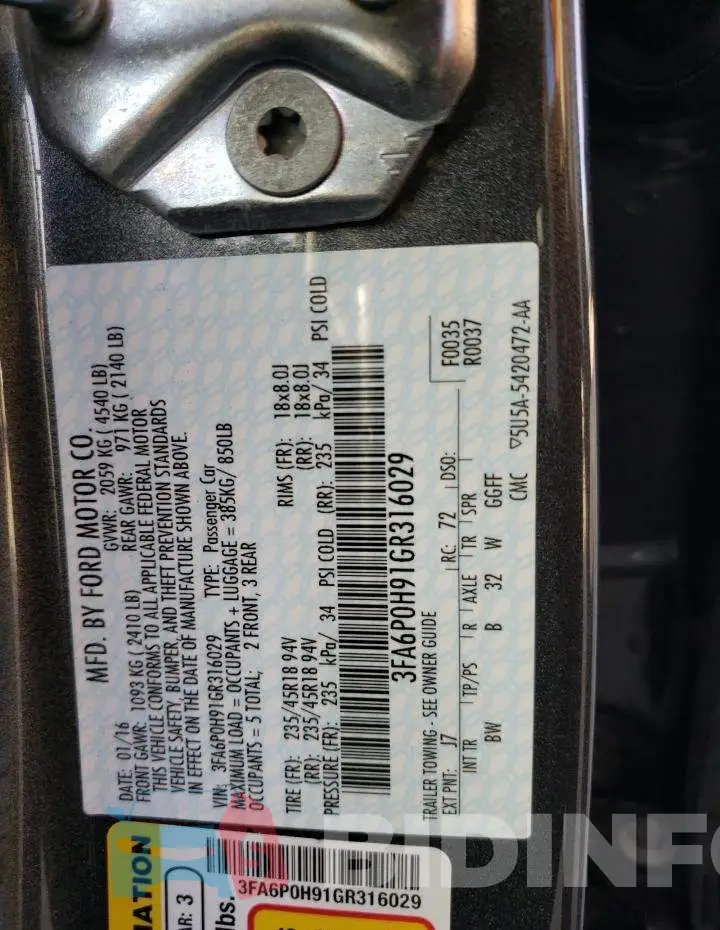 3FA6P0H91GR316029 Photo# 10