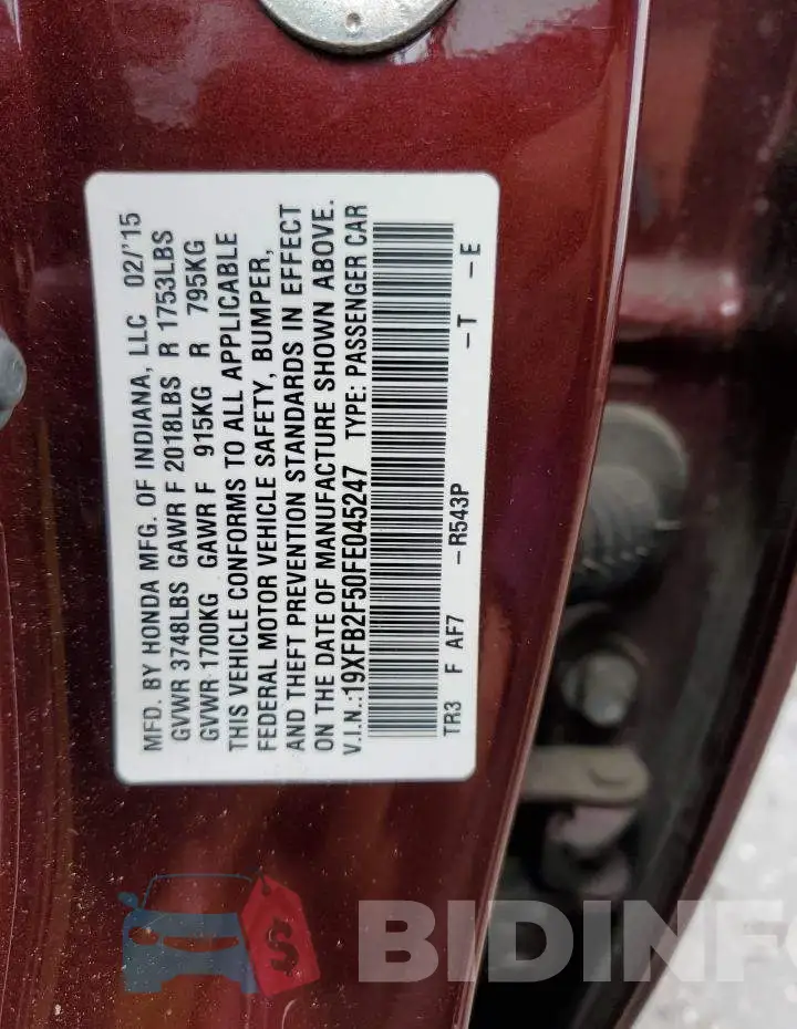 19XFB2F50FE045247 Photo# 12