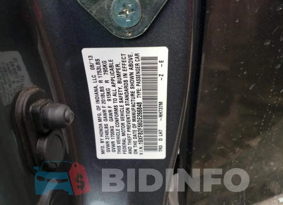 19XFB2F56DE266848 Photo# 10