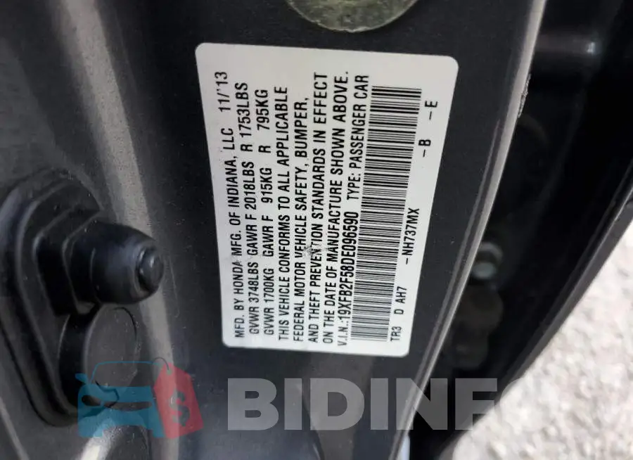 19XFB2F58DE096590 Photo# 13