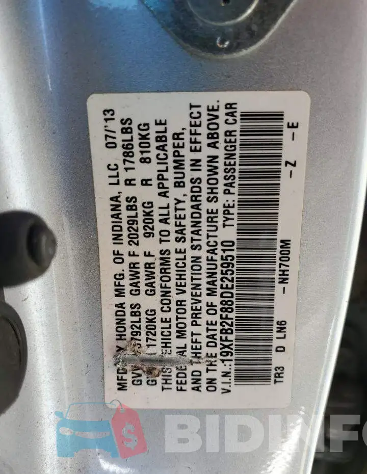 19XFB2F88DE259510 Photo# 12