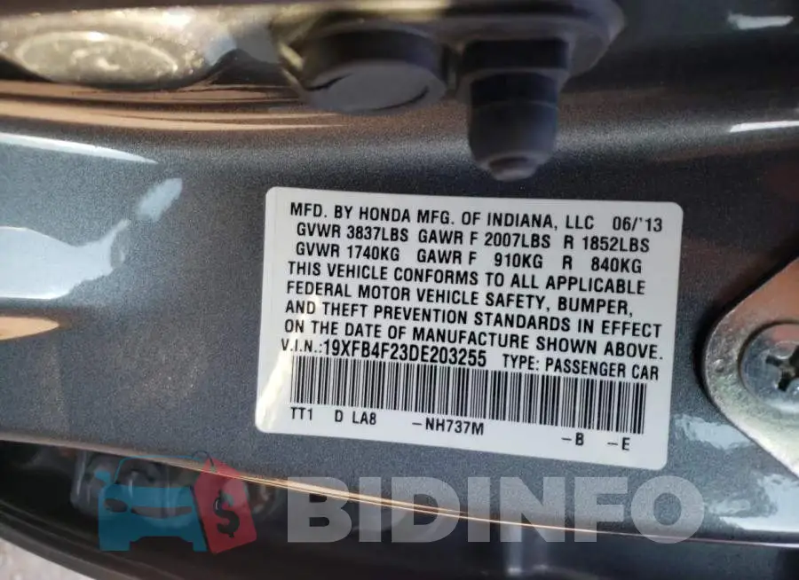 19XFB4F23DE203255 Photo# 12