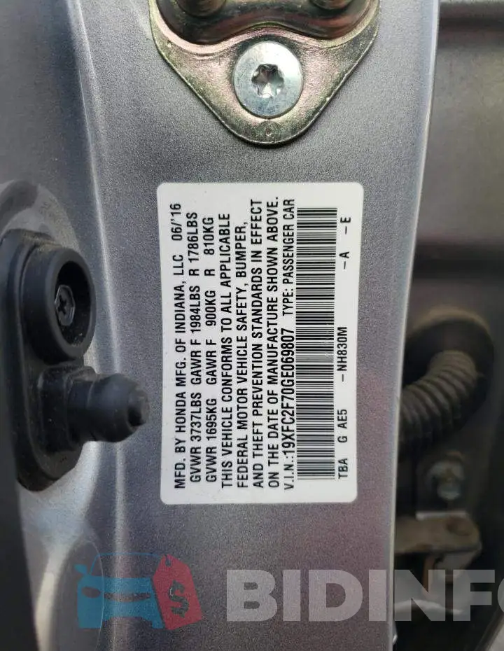 19XFC2F70GE069807 Photo# 12
