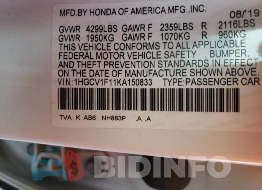 1HGCV1F11KA150833 Photo# 12