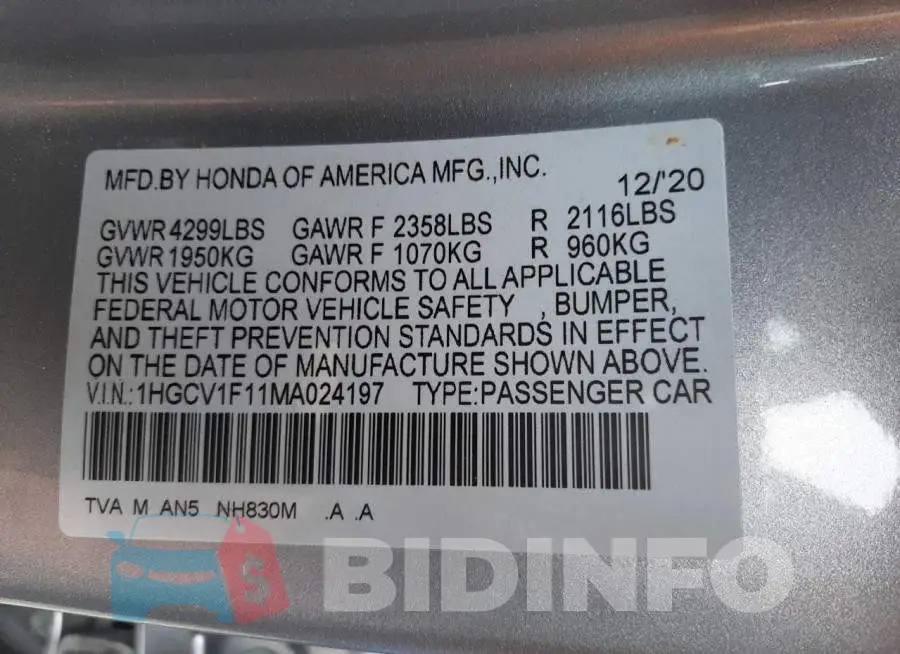 1HGCV1F11MA024197 Photo# 12