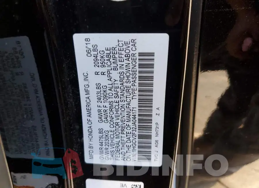 1HGCV2F32JA044171 Photo# 12