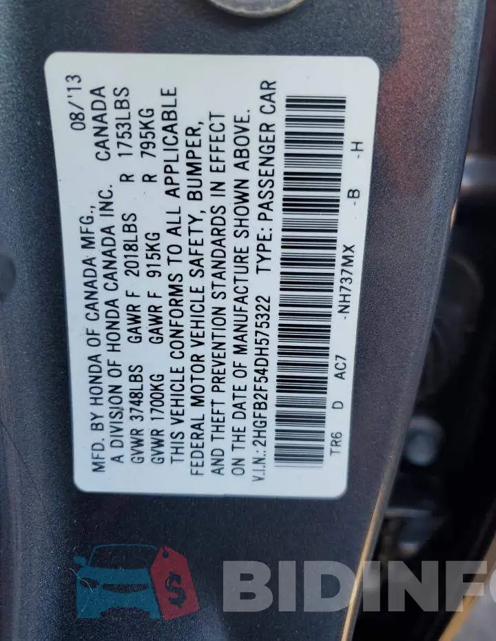 2HGFB2F54DH575322 Photo# 12