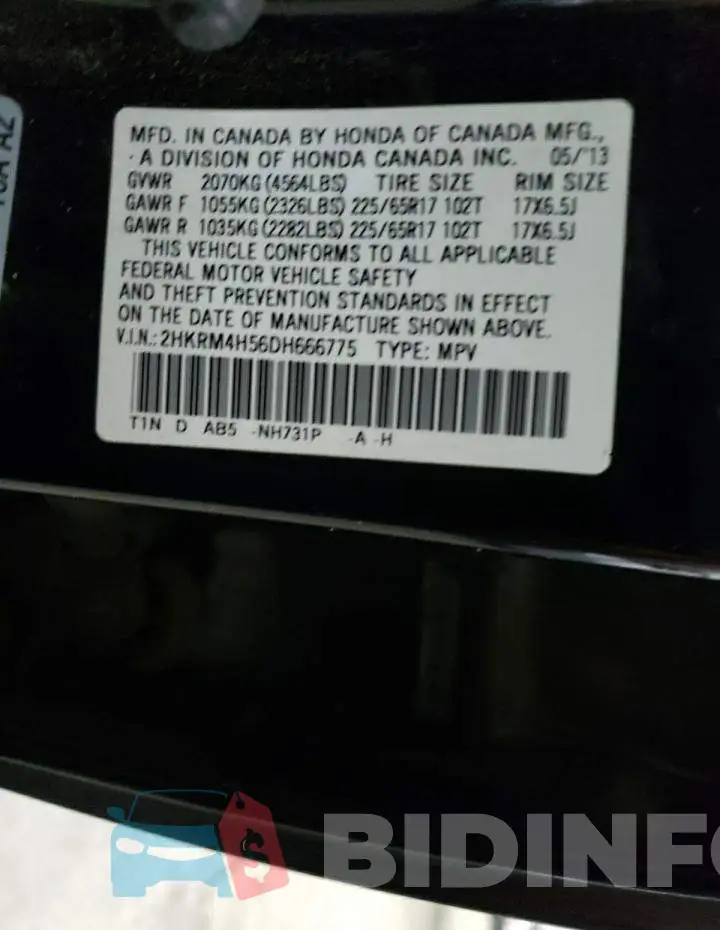 2HKRM4H56DH666775 Photo# 13