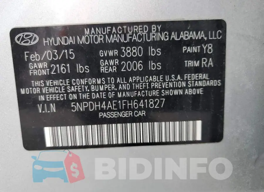 5NPDH4AE1FH641827 Photo# 12