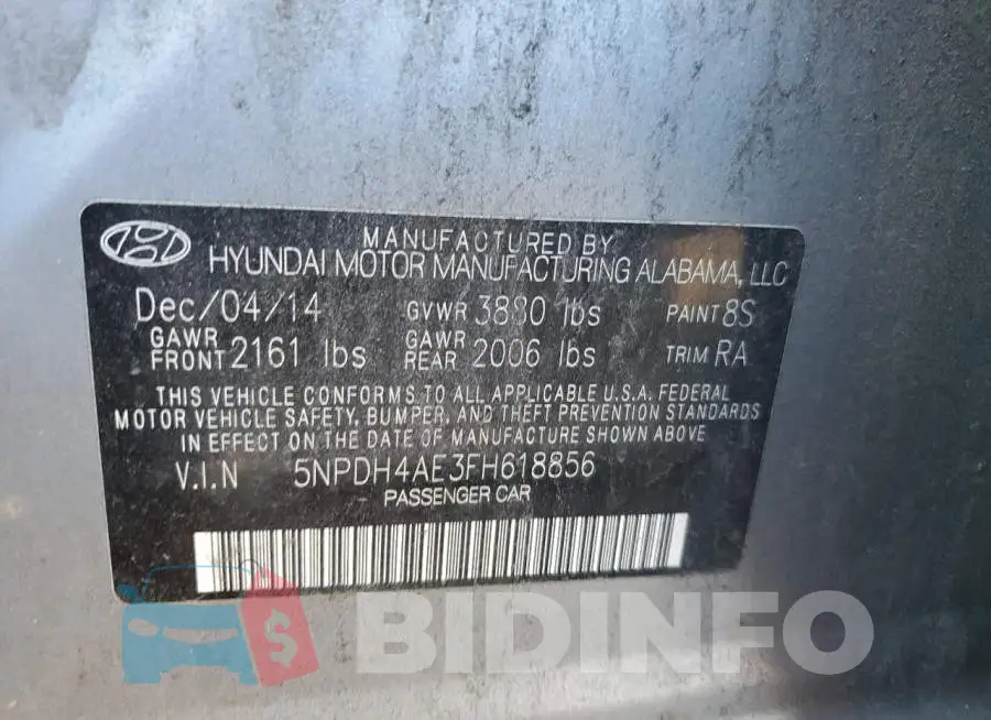 5NPDH4AE3FH618856 Photo# 12