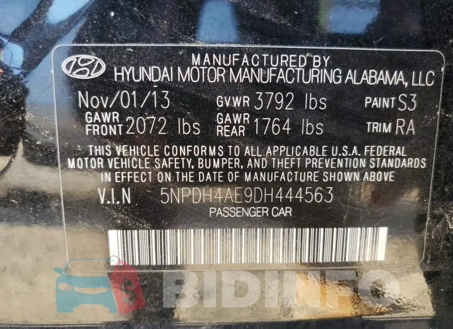 5NPDH4AE9DH444563 Photo# 12