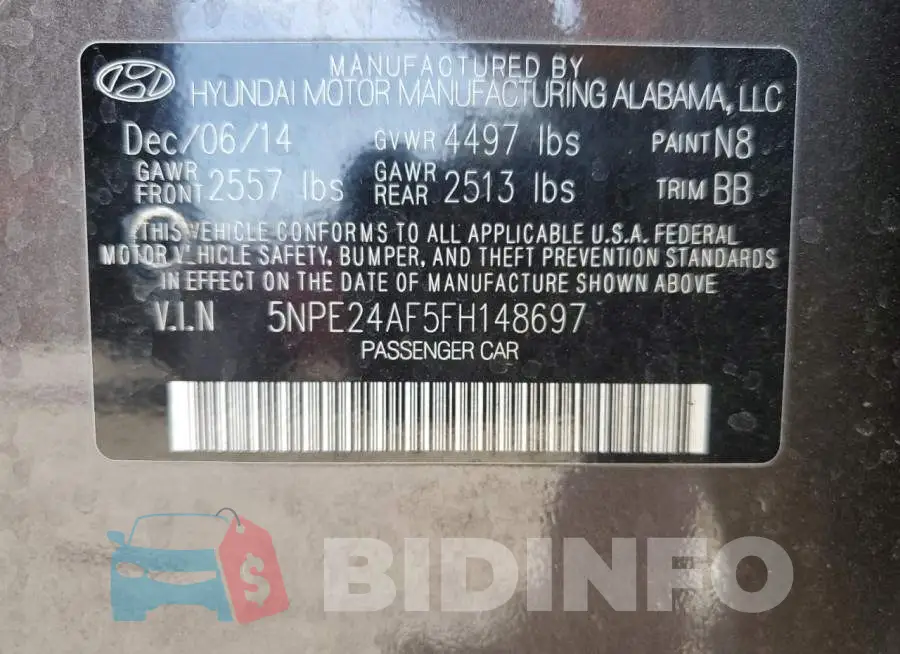 5NPE24AF5FH148697 Photo# 10