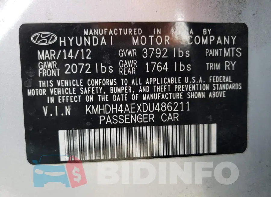 KMHDH4AEXDU486211 Photo# 12