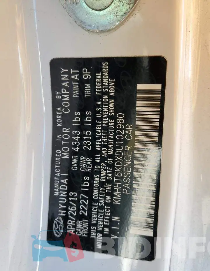 KMHHT6KDXDU102980 Photo# 12