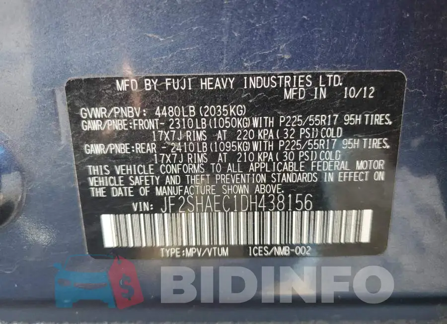 JF2SHAEC1DH438156 Photo# 12