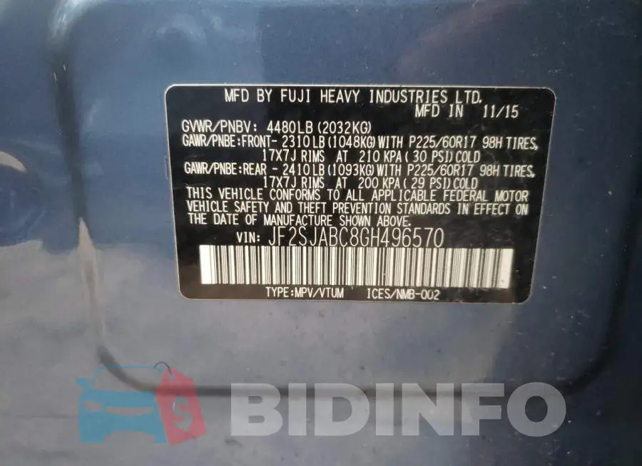 JF2SJABC8GH496570 Photo# 13