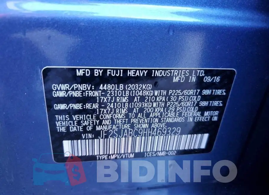 JF2SJABC9HH469329 Photo# 14