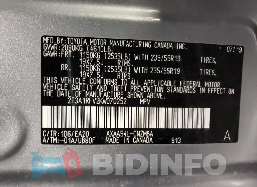 2T3A1RFV2KW070252 Photo# 10