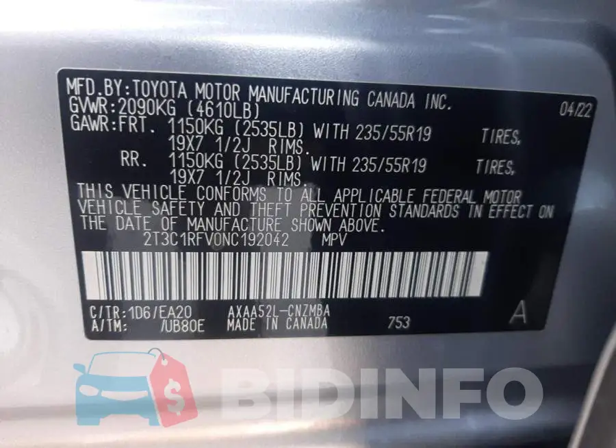 2T3C1RFV0NC192042 Photo# 10