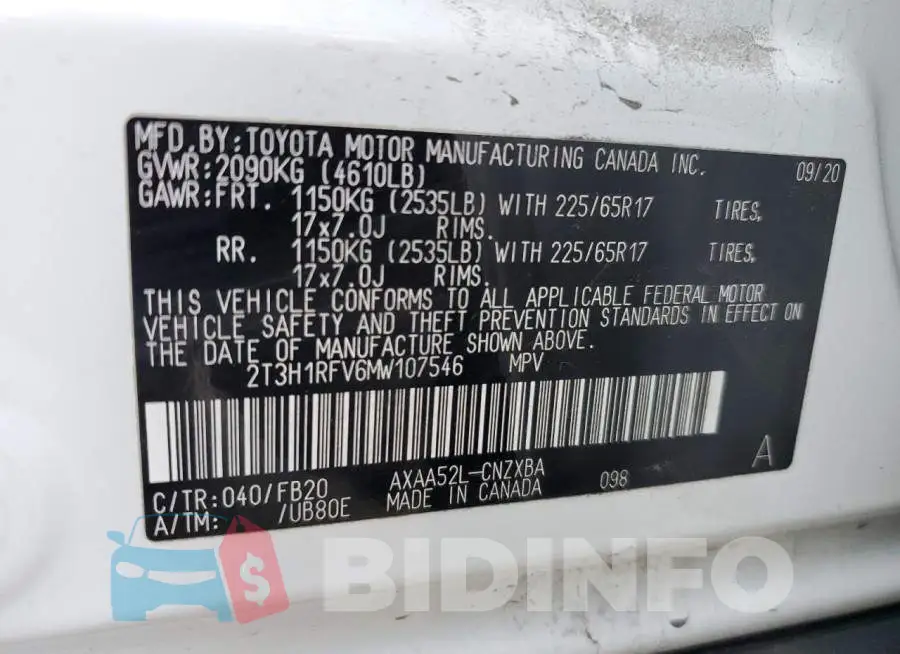 2T3H1RFV6MW107546 Photo# 13