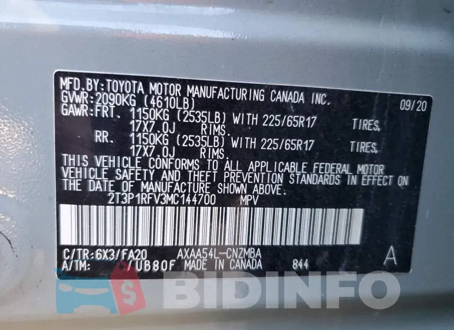 2T3P1RFV3MC144700 Photo# 13